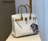 Designer handgefertigt 7A Handtasche Bikns Echtes Leder weiße Patchwork graues Leder gedrucktes Gold Nähen 30 cm Damen Neiger Kätzchen