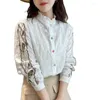 Blouses pour femmes, chemise de broderie en coton d'automne