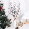 Decorative Flowers 57CM Long Artificial Fake Plant White Berry Picks Stems Home Decoration Accessories DIY Crafts Christmas Decor