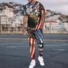 Mens T-shirt Long Pants Tracksuit American Flag 3D Print T Shirts Trousers Set 2 Pieces Streetwear Overdized Sportswear 240407