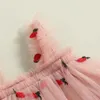 Robes de fille 2024 filles d'été pour robe volant manches à la fraise pour enfants à la fraise à la fraise princesse 1 à 5 ans