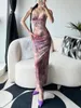 Casual Dresses Wsevypo Backless Farterfly Decorated Long Evening For Women Sexig ärmlös V Neck Wrap Bodycon Party Dress Beach