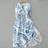 Casual Dresses Women's Fashion Vintage Floral Print Lapel Button Three Quarter Sleeves Strappy Dress Vestidos Verano Moda 2024 Vestido