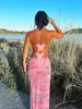 Swobodne sukienki WSEVYPO bez pleców Butterfly zdobiły długi wieczór dla kobiet seksowna bez rękawów v szyja bodycon sukienka na plażę
