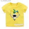 티셔츠 새로운 여름 스타일 보이즈 티셔츠 흥미로운 선샤인 토끼 만화 프린트 유치원 티셔츠 패션 트렌드 어린이 의류 옐로우 탑 Q240418