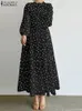 Zanzea Elegant Women Heart Print Jurk Koreaanse stijl Long Puff Sleeve Baggy feestvestido Casual verzamelde taille midi -jurken 240410