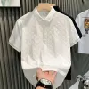 Mode lyxiga jacquard casual polo skjorta sommaren 2024 Ny andningsbar ungdom smal lapel kort hylsa t-shirt män