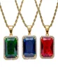 Men Women Hip Hop Gemstone Pendant Necklace Popular Red Blue Green Gem Jewelry High Quality Stainless Steel IP Gold Plated Accesso6696268