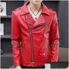 Cuir Faux Mens Hoo Hoo Casual Automne Slim Fit Handsome Rivet Oblique Zipper Veste Jeunesse de Motorcycle tendance PU Drop Liviling App Dhekn