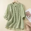 Blouses de style chinois Chinois Lin de coton d'été Vintage Loose Loose Femmes Tops Clothing Fashion Ycmyunyan