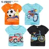 T-shirts V-Tree Summer Boys T-shirt Cartoon Car Car Topt T-shirt Coton T-shirt Vêtements Top 2-8 ans Q240418