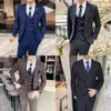 Men's Suits Blazers S-7XL Jacketvestpants Fashion Boutique Lattice Formal Business Mens 3pces Set Groom Wedding Dress Plaid Show Stage 221114