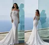 2024 Abiti da sposa moderni a spalla sirene per la sirena a maniche lunghe in pizzo appliqued Beach Boho Bridaltrain Vestidos YD