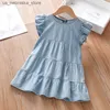 Robes de fille Little Maven 2024 Baby Girls Summer Robe Denim Childrens Vêtements décontractés Coton Doux et confortable Q240418