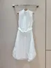 robe de femme coton noire blanc col collier sans manche robe midi robe