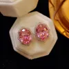 Orecchini per borchie Simulazione del temperamento Simulazione rosa tormalina rosa zircone colorato diamante per donne gioielli auricolari geometrici