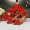 Kleidungsschuhe Baoyafang Ankunft Orange Perle Kristall Hochzeit und Tasche Braut Damen Party Knöchelgurt hohe Pumpen