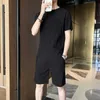 Mens Set Summer Two-Piece Trendy Thin Ice Silk Short Sleeved T-Shirt Casual Shorts Matching