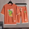 夏のアニメプリントワッフルスーツメンズファッションカジュアル通気性TシャツショーツジムフィットネスサイクリングスポーツウェアM3XL 240416