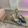 Sandaler Casual Designer Summer Women Shoes Crystal Strappy Ankle Stiletto Stripper High Heels Slingback Prom Evening