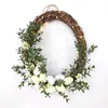 Flores decorativas com corda leve de corda de páscoa grinaldora de ovo falsa simulada vegetais verdes em forma de vime de vime Diy Garland para a porta da frente