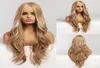 Długa falisty blondynka syntetyczne peruki z atrakcjami peruki Środkowa część dla kobiet odpornych na ciepło peruki naturalne fryzury 6453811