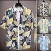 Casual shirts voor heren mannen geprinte shirt tropische stijl bladafdruk met snelle droge technologie voor vakantie strand top los fit Hawaiian