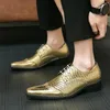 Casual Shoes Italian Men's Fashion Scale Check Gold Business Formal Patent Leather Pointed Toe Party Dress Oxford