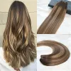 Weaves Real Hair Double Weft Human Hair Extensions Balayage Ombre Remy Hair Color #4 Dark Brown Fading to #27 Honey Blonde Ombre Color hi