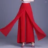 Calça feminina feminino chiffon calça longa calça de rua solta saia de cor sólida mulher mulher elástica alta perna larga red z604