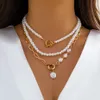 Ingemark Multilayer Imitatie Pearl ot buckle hanger ketting vrouwen bruid goth kralen ketting y2k accessoires nek sieraden 240403