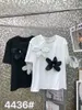 女性用Tシャツダイヤモンドフラワーズタッセル半袖コットンTシャツ女性用2024ルーズカジュアルTシャツハイストリートブラックホワイトトップ