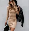 カジュアルドレススプリングファッション女性の長袖のスリムニットバッグヒップドレスボトムリングロングスカートガールズ膝の長さのソリッド