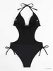Damskie stroje kąpielowe Seksowne czarne stroje kąpielowe Trikini Kobiety naciśnij koronki Up Backless One Piece Swimsuit Summer Kąpiel Suit Swimming Suit Momokini 2024