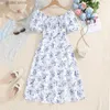 Vestidos de menina vestido de menina verão novo azul floral estampado vestido princesa elegante estilo pastoral diariamente férias casuais roupas de criança fofas