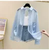 Women's Blouses Long Sleeved Shirt Super Fairy Clothes For Women 2024 Summer Thin Jacket Pearl Cardigan Air-Conditioned