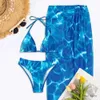 Tenue de vacances de maillots de bain pour femmes Ventures de vacances Tie-Dye Lacet-up Halter Nou de maillot de bain pour femmes Bikini haute taille avec design assorti de couleur Summer