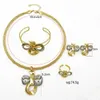 Dubai Gold Color Jewelry Sets Elegant Bow Shape Pendant Earrings Necklaces Set For Women Charm Bracelet Bride Wedding Party Gift 240402