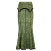 Summerna spódnica w połowie długości retro świeża zielona moda sesja sesja sesja osobowość spódnica średniej długości żeńska elegancka seksowna starożytna moda