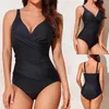 Women's Swimwear One-Piece Normal Ruched Plain Beach Wear Holiday Swimsuit Swimsuits 2024 Woman Summer Suit Fashion Sui