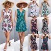 春と夏のボヘミアンノースリーブジッパープリントドレスドレスショートスカート女性のためのショートスカート