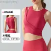 Desginer Als Yoga Aloe Bra Tanks Spring/Summer Sparice Fake Two Piece Vest Integrated Fixed Cup Wearing Solid Color Sleeveless Fitness Top for Women