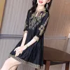 Casual Dresses Elegant Stand Collar Hollow Out Folds Embroidery Mini Dress Women's Clothing 2024 Spring Summer Loose Office Lady Ladies