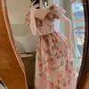 Sukienki imprezowe 2024 Summer w dekolcie w dekolcie maxi sukienka Kobiety kwiatowy nadruk młodzież słodka księżniczka vintage eleganckie koronkowe vestidos