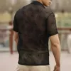 Men's Casual Shirts Men See-through Floral Shirt Vacation Wear Mesh Rose Pattern Cardigan For Beach Top Sheer Short Sleeves