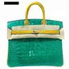 Feito artesanal 7A Bolsa Bokns Bikns Genuine Couro colorido Crocodilo Pele âmbar verde Amarelo 25cm feminino com 8i8w