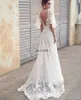 Boho bröllopsklänning spetsar a-line vit enkel bohemiska strandklänningar sexig rygglös v hals golvlängd sommar vestidos ny bc2836