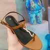 CASSANDRA Patent Leather Flat Sandals With Gold Lettering Logo flip-flops Rubber Sole With Web Strap Women Slippers Big Size 34-43