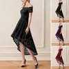 Casual Dresses Women Solid Color Dress Lace Elegant broderad aftonklänning med Off-Shoulder-ärmar Oregelbunden hem för special