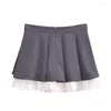 Skirts KEYANKETIAN 2024 Launch Preppy Style Tiered Ruffles Patchwork Wide Pleated Mini Skirt Women's Back Zipper Gray A-Line